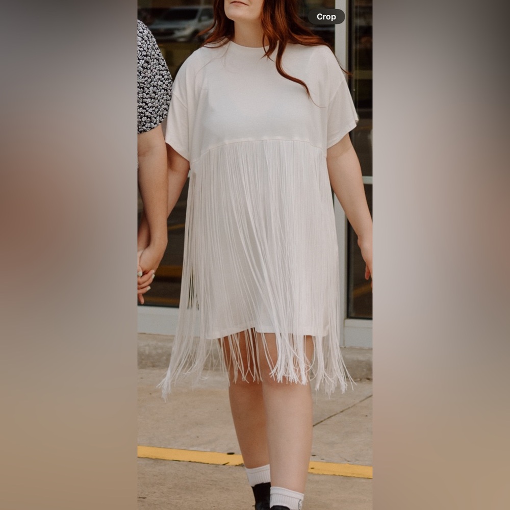 Arula White Fringe Bridal Event Dress